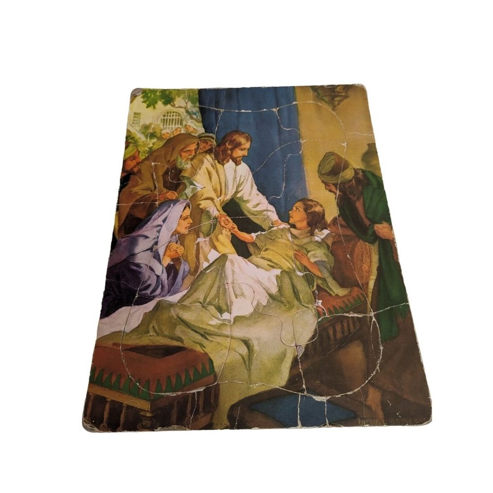 60s - 70s 13 piece Puzzle Luke 8 41-56 Jesus Heals a sick woman signed cardboard